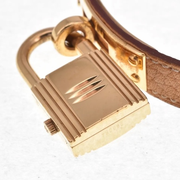 Authentic Hermes Kelly Watch Gold Lock Tan Leather band womens - Picture 6 of 14